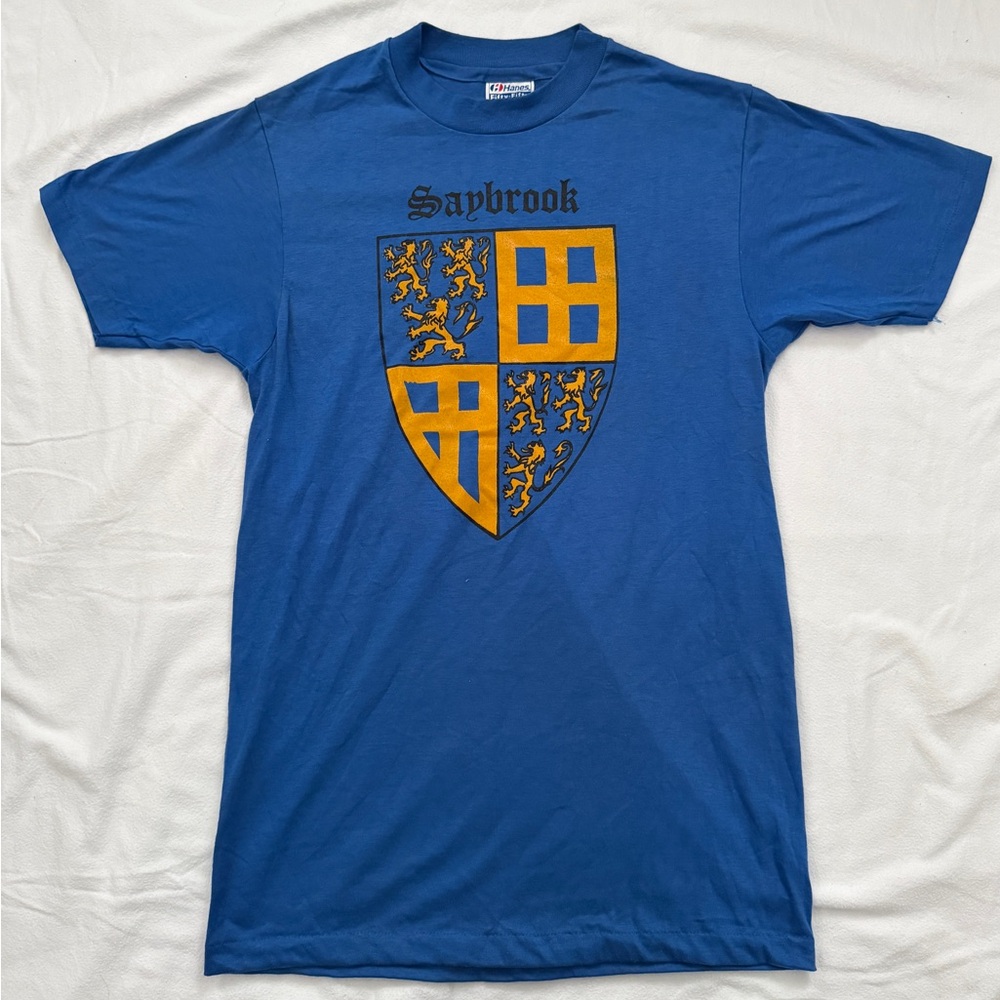 Vintage Yale Saybrook Hanes Blue Tee with Gold Crest Design